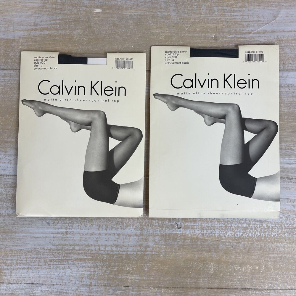 2 Calvin Klein Matte Ultra Sheer Control Top Pantyhose Almost Black Size A NEW